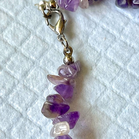 Vintage Amethyst Chip Semi-Precious Gem Stone  Necklace Purple 15”Handmade - Picture 3 of 6